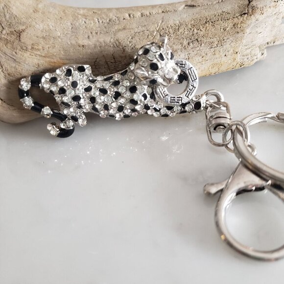 Vintage EFFY Rhinestone & Enamel Panther Silver Tone Key Chain/Purse Clip - Picture 8 of 8